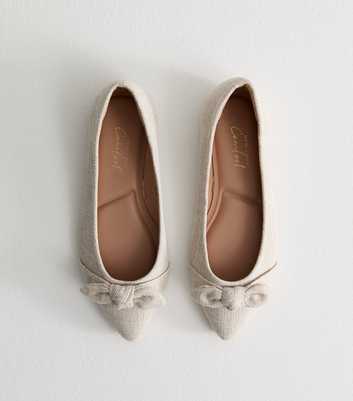 Wide Fit Cream Linen-Look Ballet Pumps