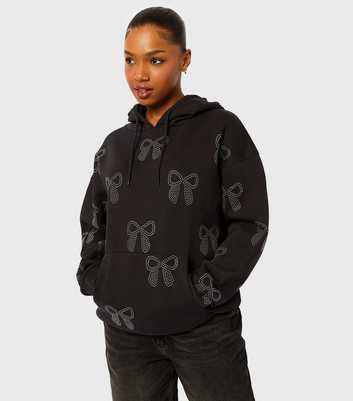 Skinnydip Black Diamanté Bow Jersey Hoodie