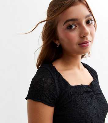 Girls Black Cap Sleeve Lace Top 