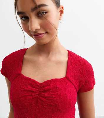 Girls Red Cap Sleeve Lace Top