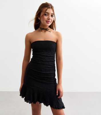 Girls Black Lace Asymmetric Bandeau Dress