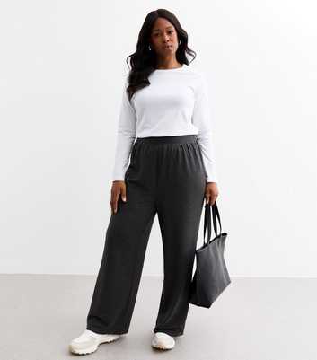 Curves Dark Grey Jersey Trousers