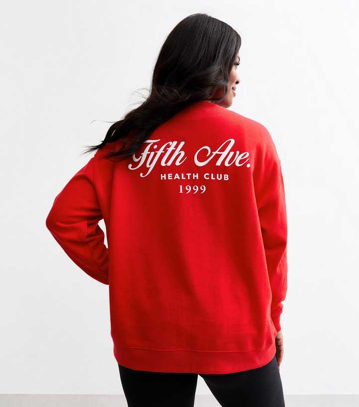 Curves Red Fifth Ave Slogan Print Sweatshirt