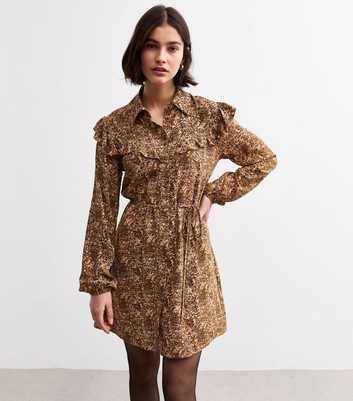 Brown Printed Mini Shirt Dress