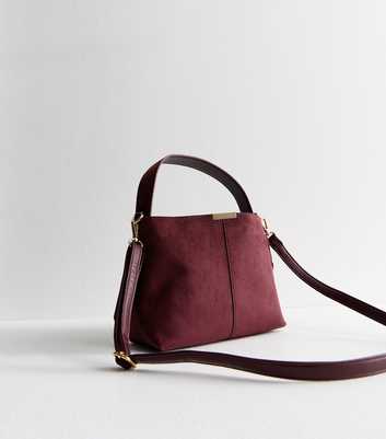 Burgundy Faux Suede Buckle Detail Shoulder Bag