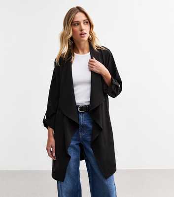 Black Waterfall Hem Duster Jacket