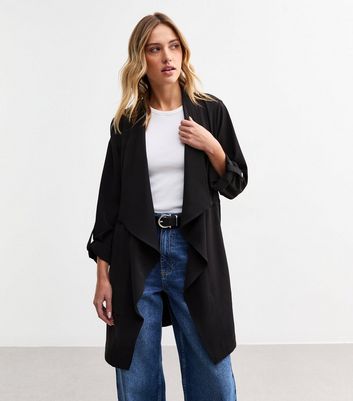 Womens Clothing Black Waterfall Duster Coat Black Waterfall Hem