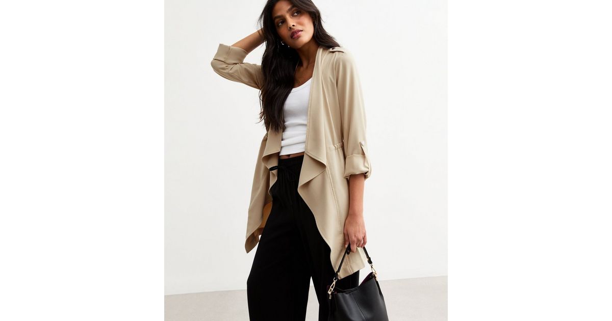 Stone Waterfall Hem Duster Jacket New Look