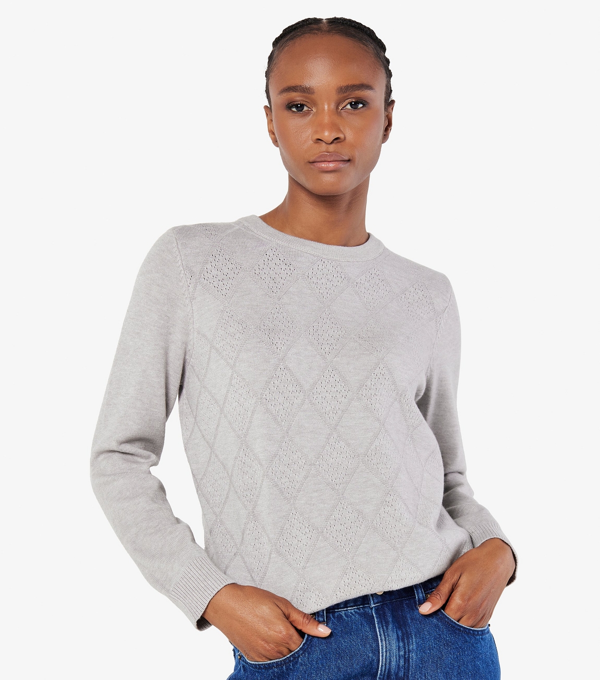 Women's Pale Grey Pointelle Knit Jumper Apricot New Look