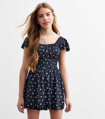 Girls Blue Ditsy Print Skort Dress