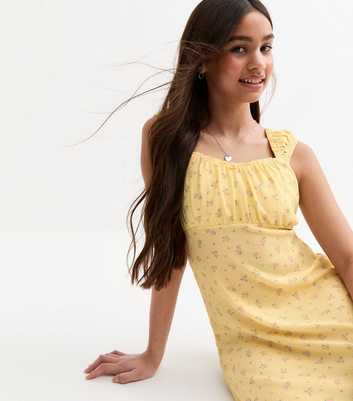 Girls Yellow Textured Rose Mini Dress