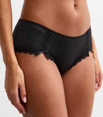 Black Lace Trimmed Bow Embellished Briefs