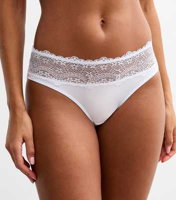 White Lace Trimmed Brazilian Briefs