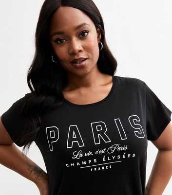 Curves Black Jersey Paris Slogan T-Shirt