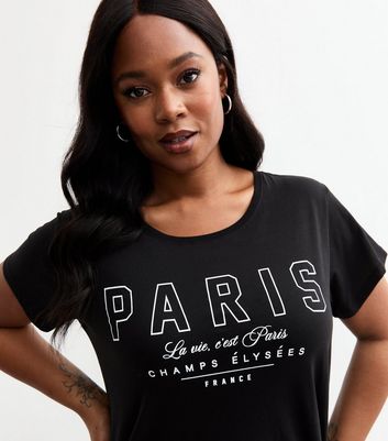 Curves Black Jersey Paris Slogan T Shirt