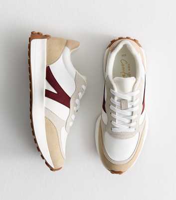 White Brushed Faux Suede Panelled Trainers