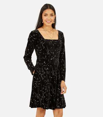 Mela Black Velvet Star Skater Dress