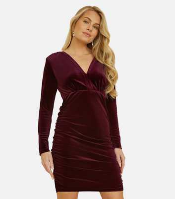 Mela Burgundy Velvet Ruched Mini Dress