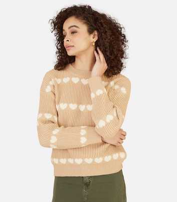 Yumi Light Brown Heart Stripe Jumper