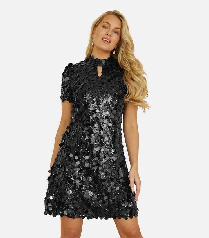 Yumi Black Sequin Keyhole Mini Dress