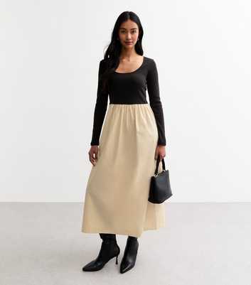 Black Flared Skirt Midi Dress