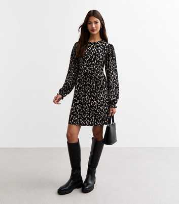 Black Patterned Smock Jersey Dress 