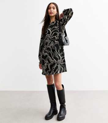 Black Woven Swirl Print Mini Dress