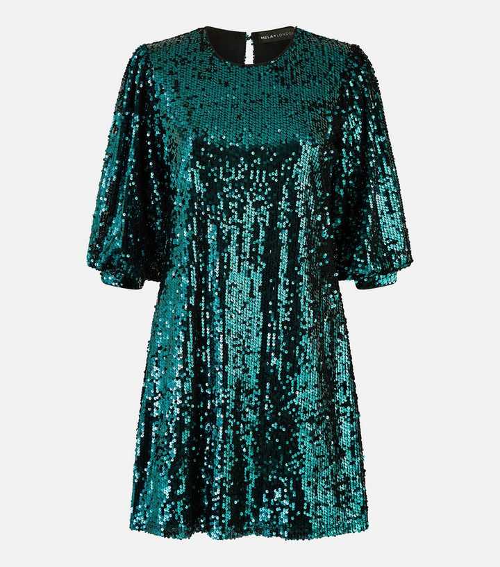 green emerald velvet dress Girl In Mind Green Sequin Ruched Midi Dress main image 1
