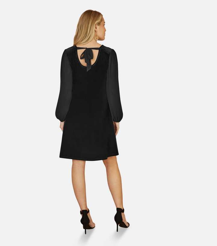 Yumi Black Velvet Long Sleeved Tunic Dress | New Look