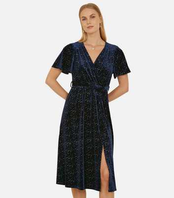 Yumi Navy Sparkle Wrap Midi Dress