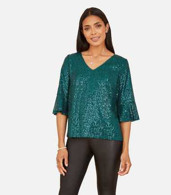 Yumi Green Sequin Top