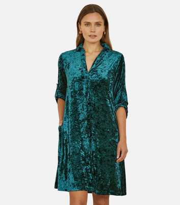 Yumi Green Velvet Pocket Tunic Dress