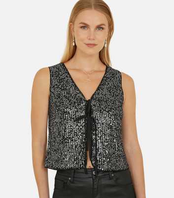 Yumi Black Sequin Sleeveless Waistcoat 