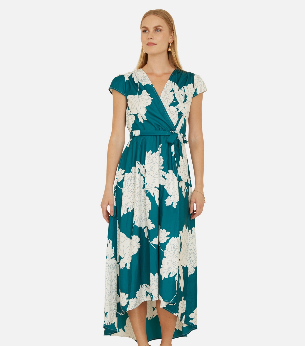 Yumi Women's Green Pattern Green Blossom Print Wrap Midi Dress New Look Uk Size 12