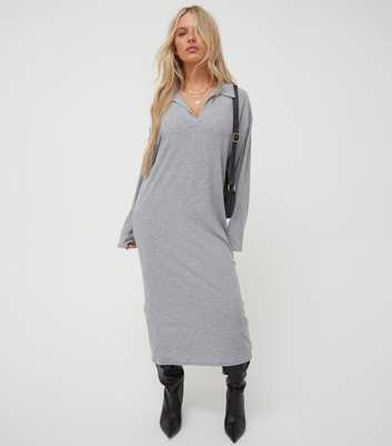 WKNDGIRL Grey Rib Maxi Shirt Dress