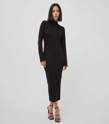 WKNDGIRL Black High Neck Midi Dress