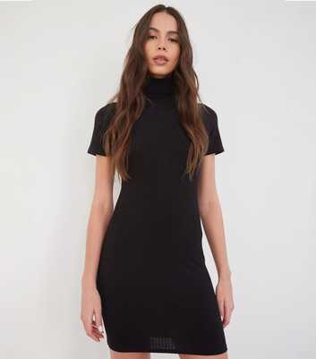 WKNDGIRL Black Rib High Neck Mini Dress