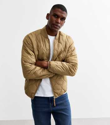 Jack & Jones Tan Slim Stitched Pattern Bomber Jacket