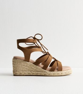 Tan Faux Leather Lace Up Wedges | New Look
