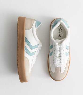 White Faux Leather Panelled Flatform Trainers 