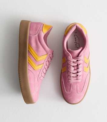 Pink Faux Suede Panelled Flatform Trainers