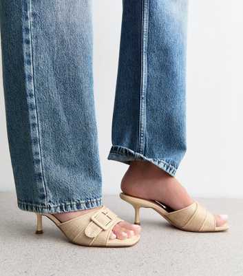 Off White Raffia Heeled Mules