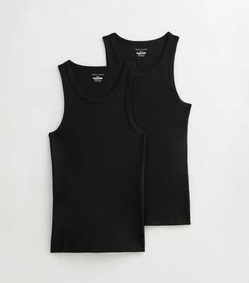 2 Pack of Black Slim Ribbed Cotton Vest Tops 