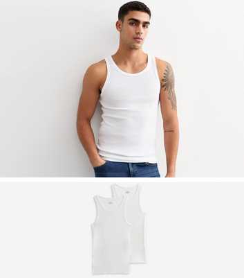 2 Pack of White Slim Ribbed Cotton Vest Tops 