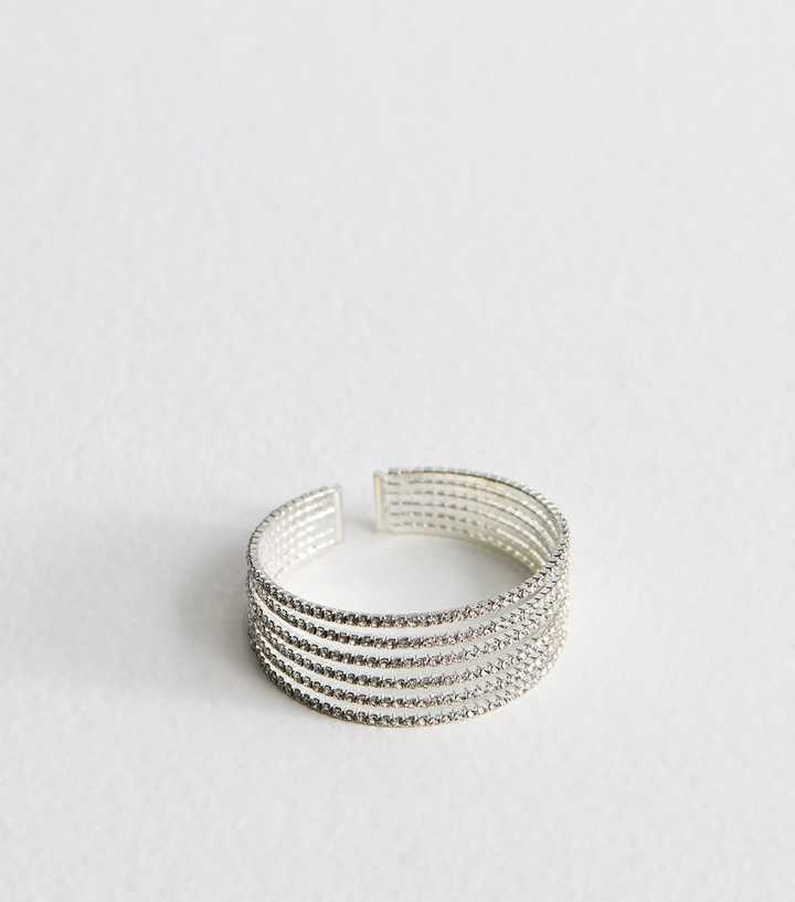 Silver Tone Diamant?� Embellished Wide Cuff