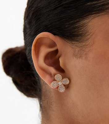 Gold Tone Flower Cubic Zirconia Stud Earrings