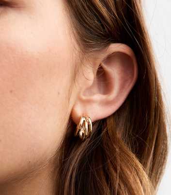 Gold Tone Triple Hoop Earrings 