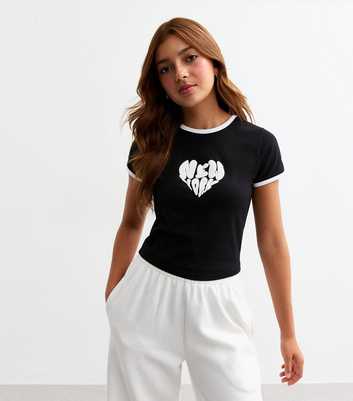 Girls Black New York Heart Bubble T-Shirt