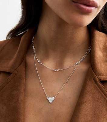 Silver Layered Pearl Effect Heart Charm Necklace