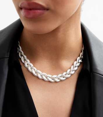 Silver Tone Plaited Statement Necklace